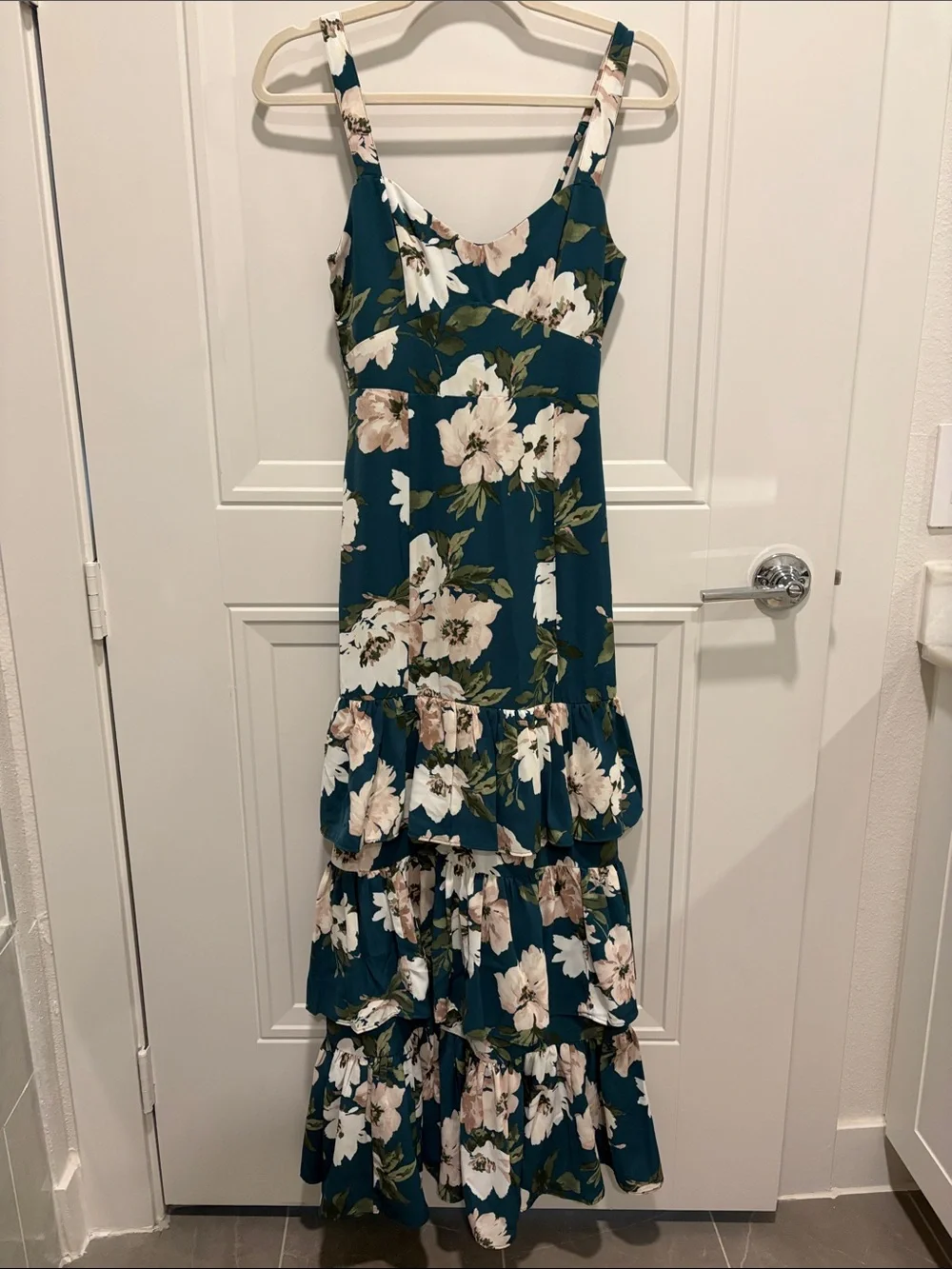 Abercrombie & Fitch Drama Ruffle Tiered Maxi Dress, Green Floral, XXS